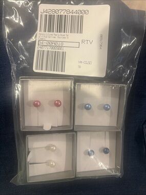 Cultured Pearl Stud Earring Set - Pink, Blue, White